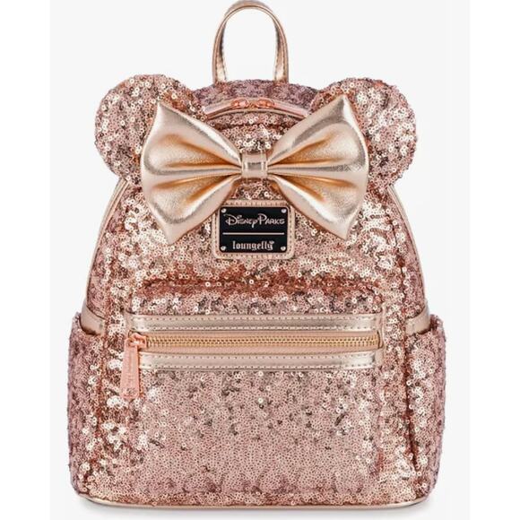 Loungefly Disney Parks Minnie Mouse Sequin Mini Backpack – Rose Gold, - Picture 1 of 5
